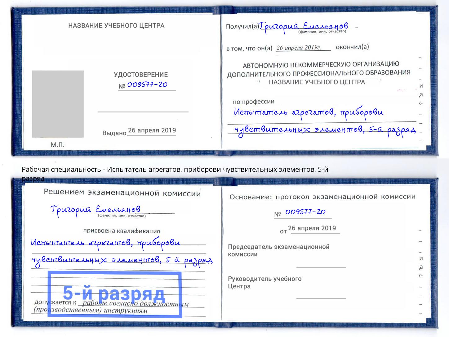 корочка 5-й разряд Испытатель агрегатов, приборови чувствительных элементов Северск