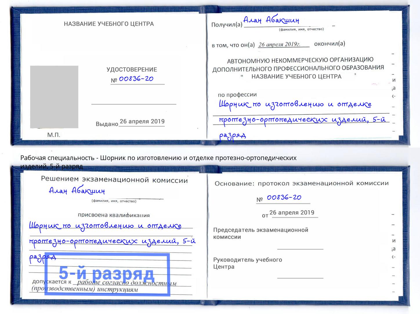 корочка 5-й разряд Шорник по изготовлению и отделке протезно-ортопедических изделий Северск