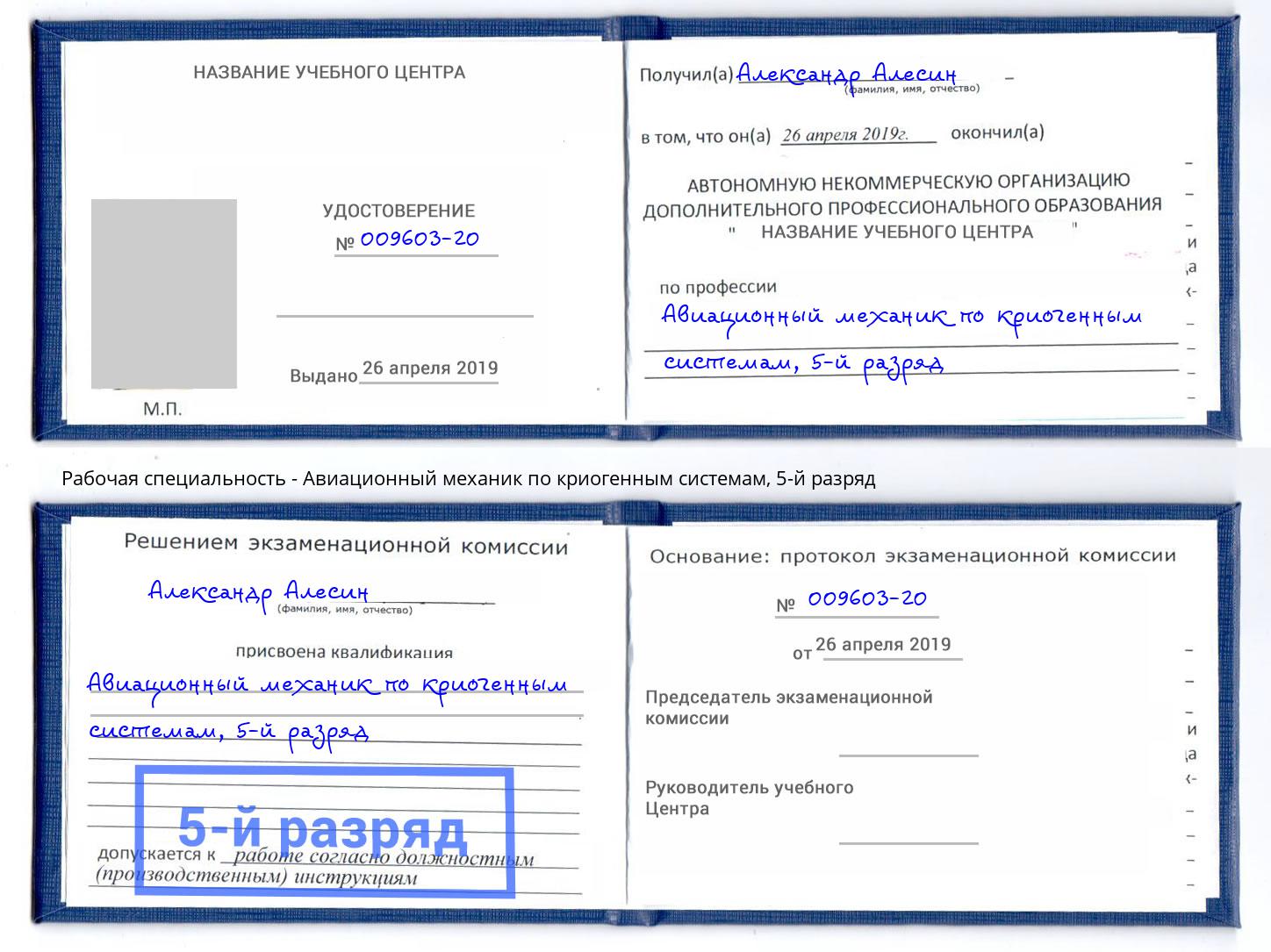 корочка 5-й разряд Авиационный механик по криогенным системам Северск