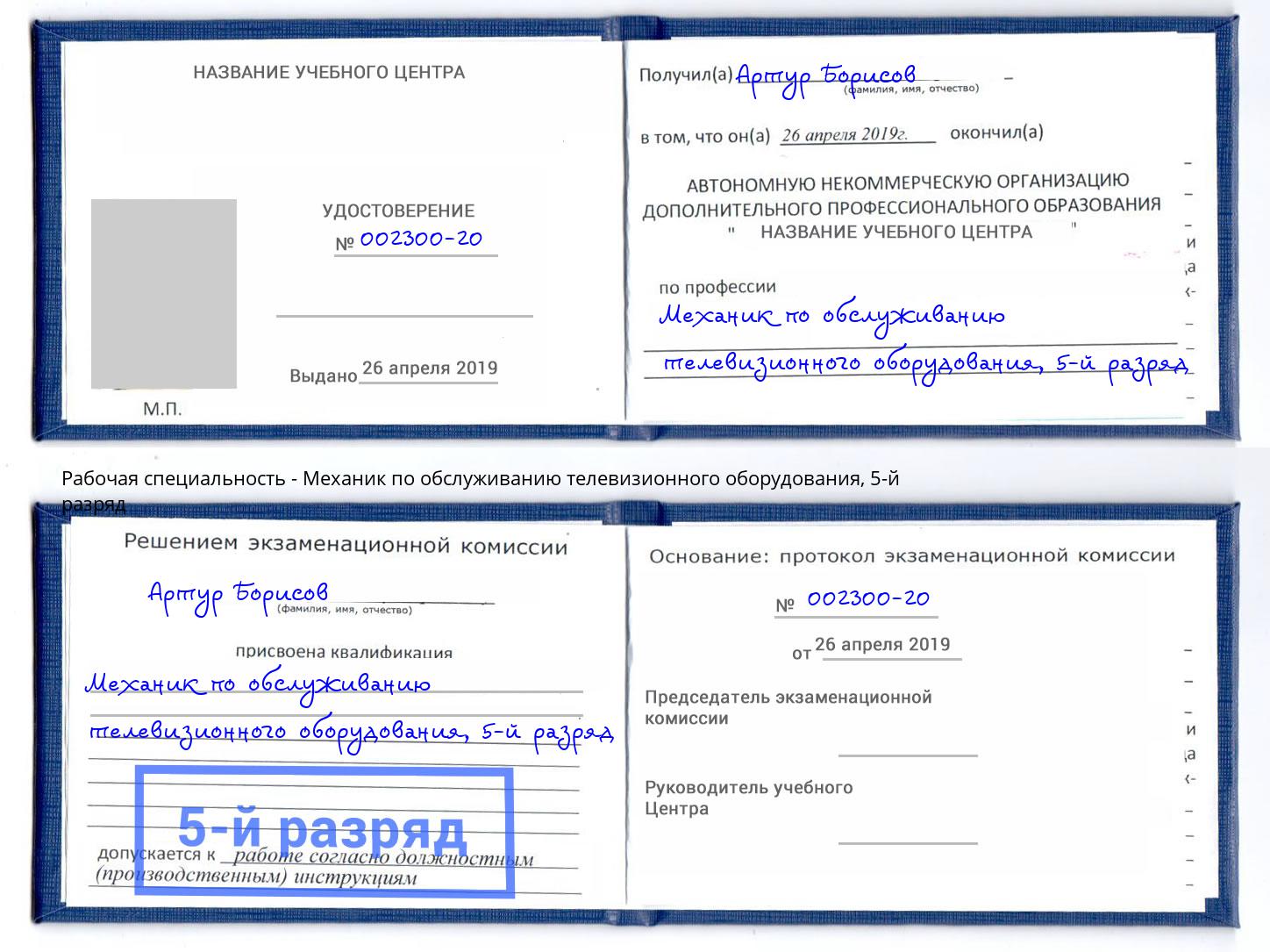 корочка 5-й разряд Механик по обслуживанию телевизионного оборудования Северск