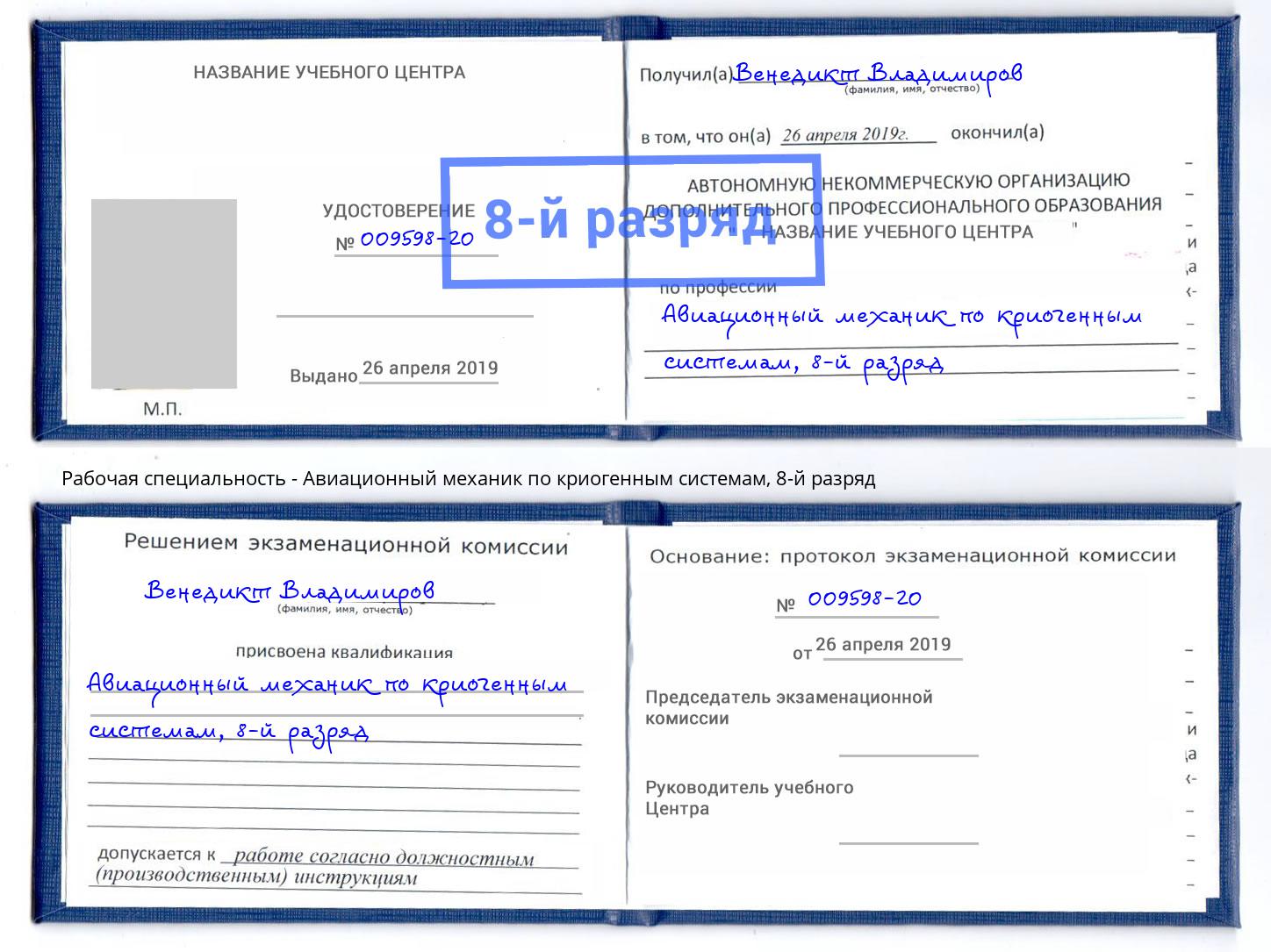 корочка 8-й разряд Авиационный механик по криогенным системам Северск