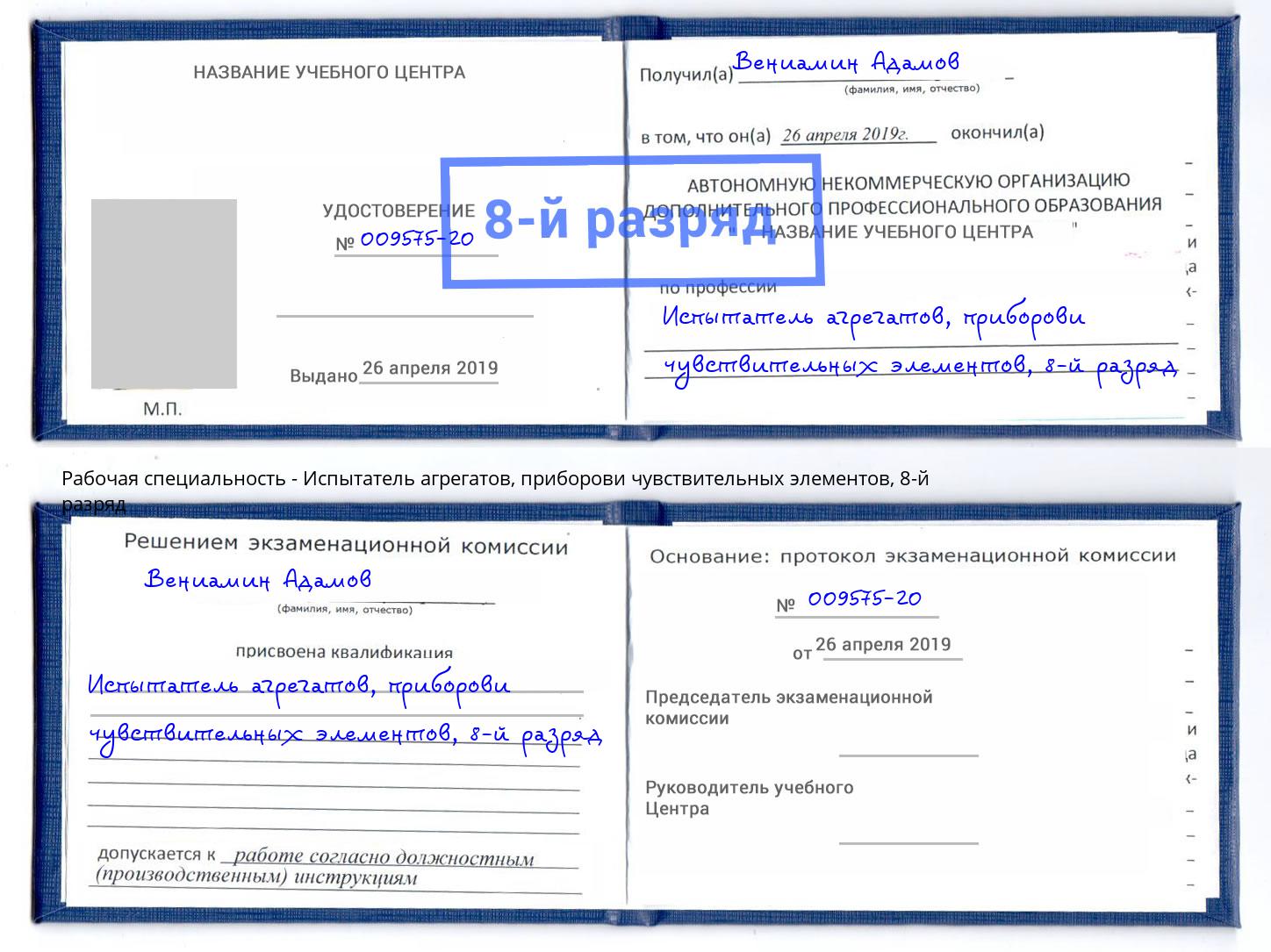 корочка 8-й разряд Испытатель агрегатов, приборови чувствительных элементов Северск